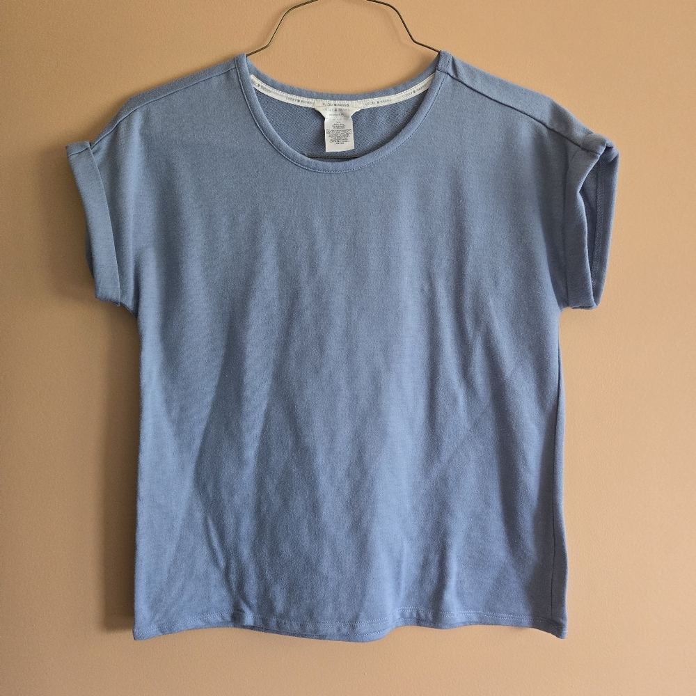 Lucky Brand Soft Blue Cuffed Tee, PTP=18.5"
